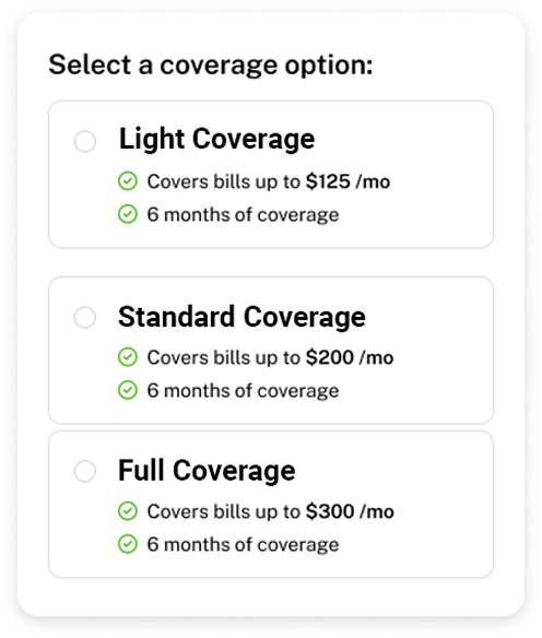 SymendPrevent bill coverage options selection screen
